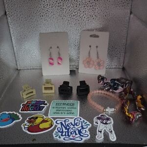 Pink and White Earrings with Accessories